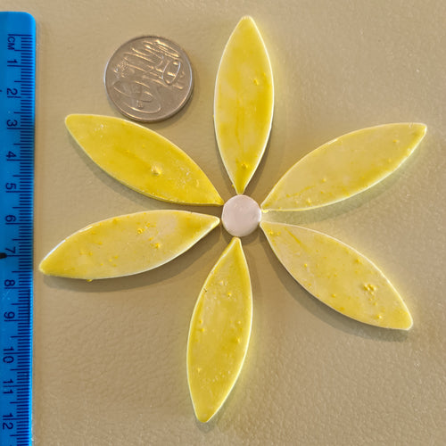 Clay Flower- Large  with separate petals and centre. speckle yellow- $6.00 set