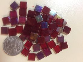 Very Small Glass Mosaic Tiles: Red Iridised 50gm IC10E